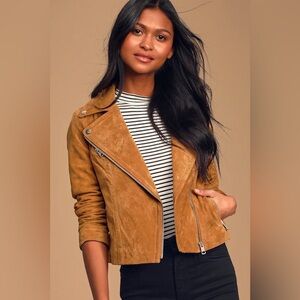 BAGATELLE NYC Tan Suede Leather Moto Jacket